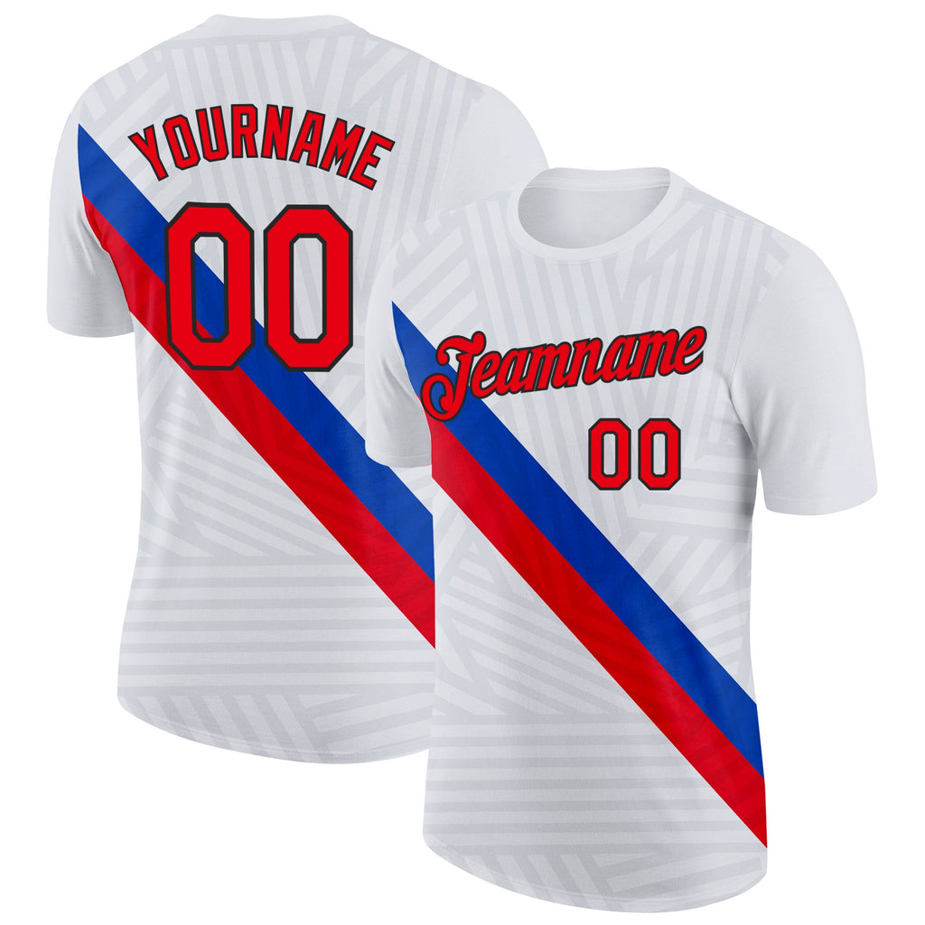 Custom White Fire Red Gray Blue-Black Netherlands Line Performance T-Shirt