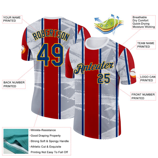 Custom White US Navy Blue Gray Red-Gold Netherlands Line Performance T-Shirt