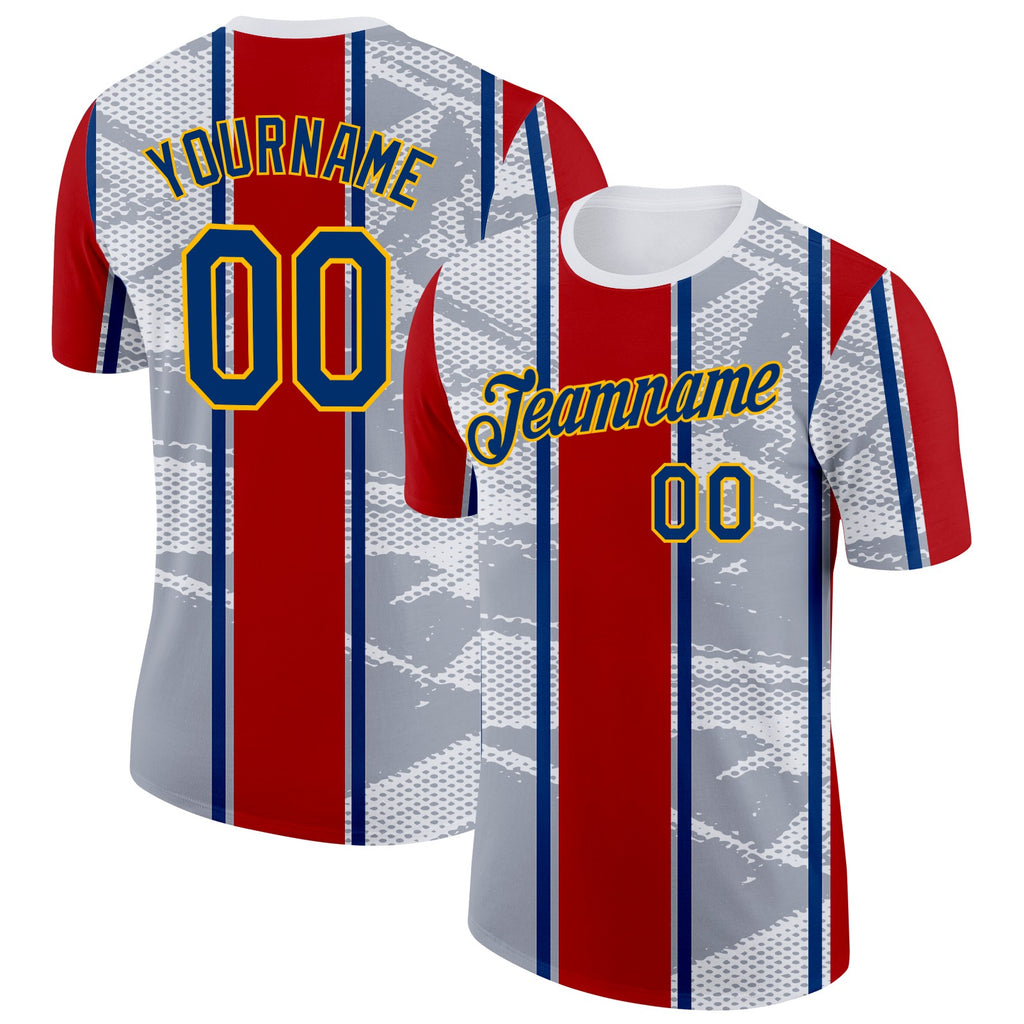 Custom White US Navy Blue Gray Red-Gold Netherlands Line Performance T-Shirt