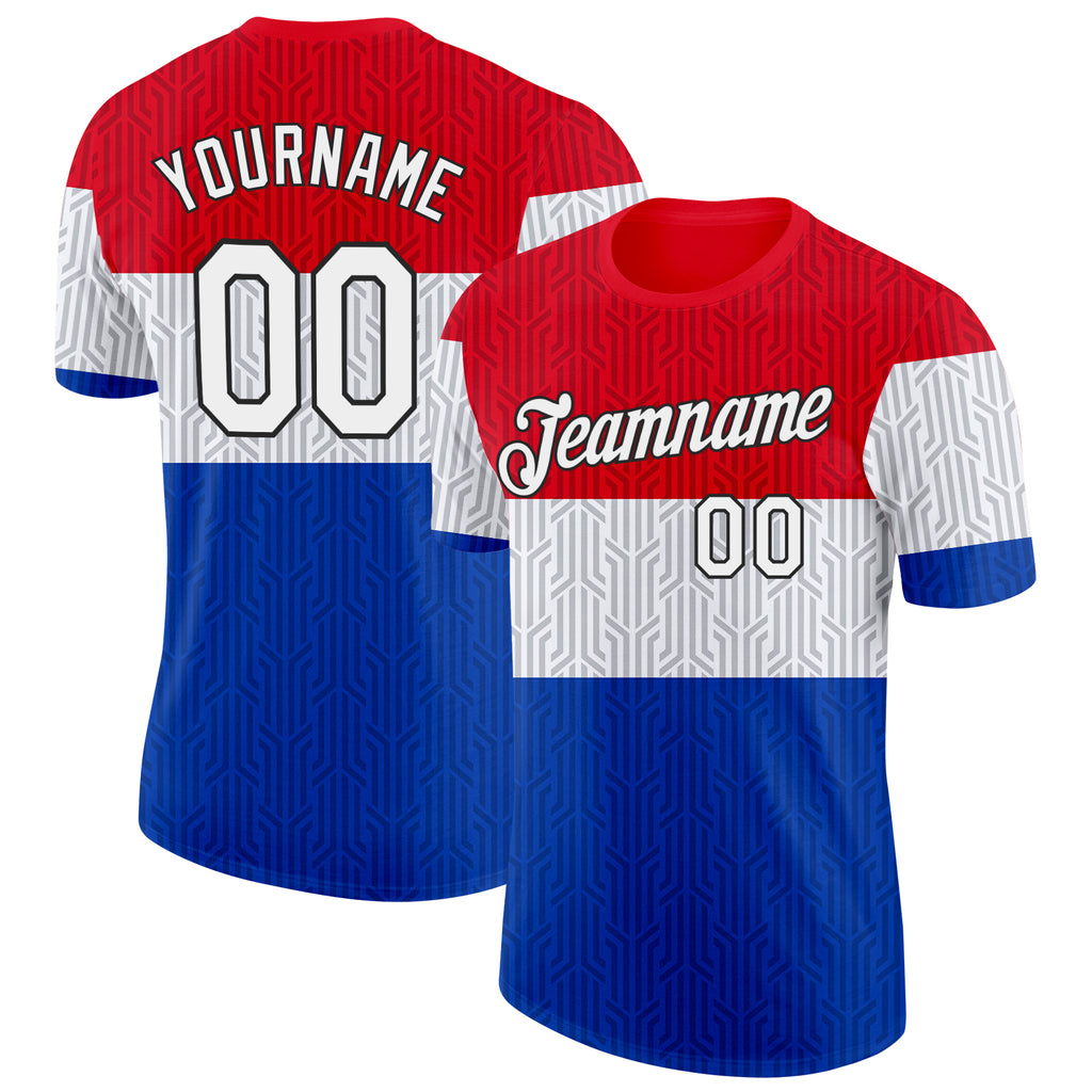 Custom Red White Blue-Black Netherlands Line Performance T-Shirt