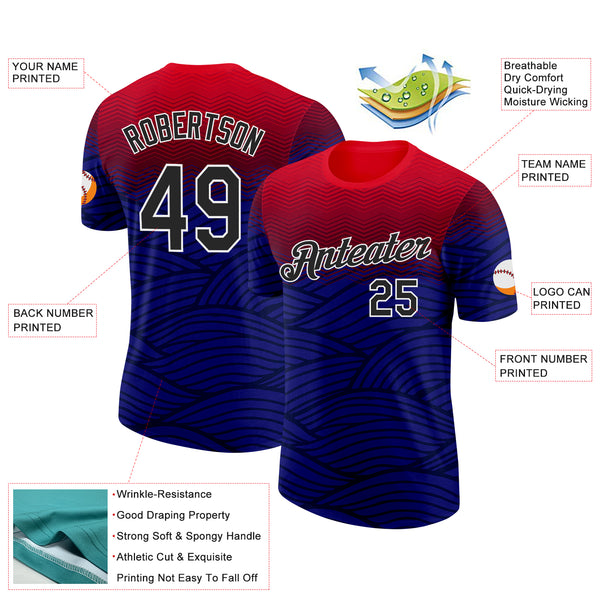 Custom Blue Black Red-White Netherlands Line Performance T-Shirt