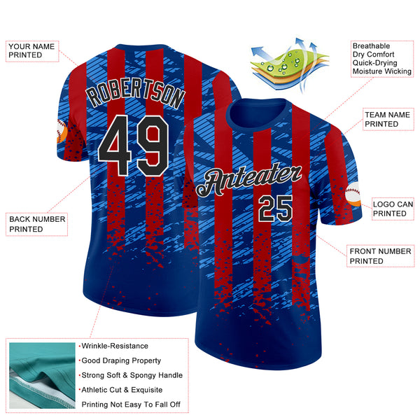 Custom Blue Black Red-White Netherlands Line Splash Performance T-Shirt