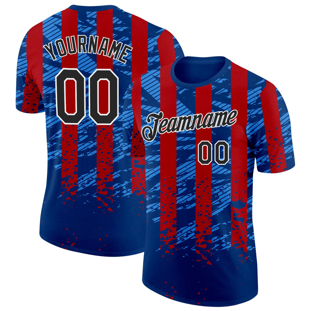 Custom Blue Black Red-White Netherlands Line Splash Performance T-Shirt