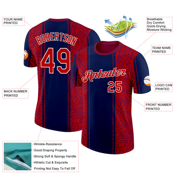 Custom Red Blue-White Netherlands Line Splash Performance T-Shirt