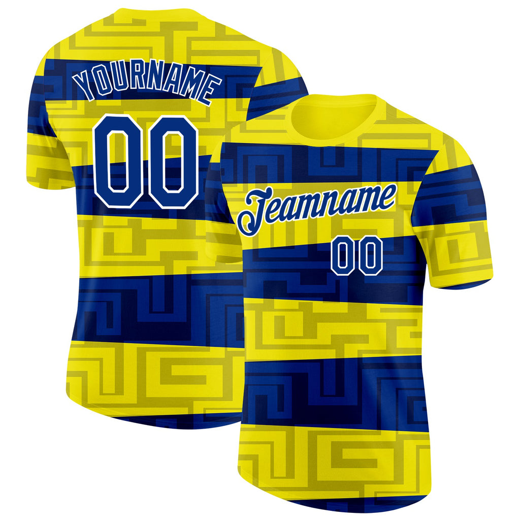 Custom Light Yellow Royal Blue-White Ukraine Abstract Pattern Performance T-Shirt