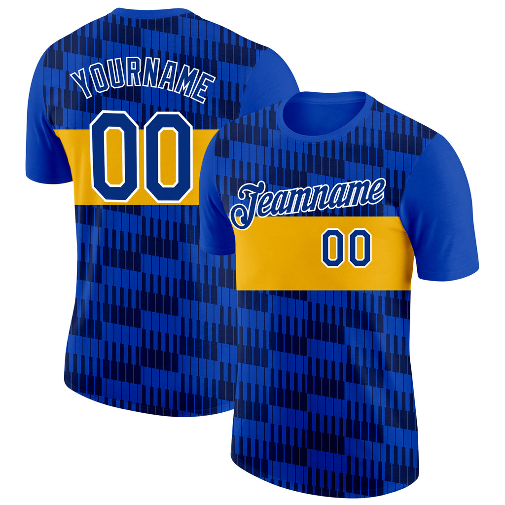 Custom Blue Royal Gold-White Sweden Line Performance T-Shirt