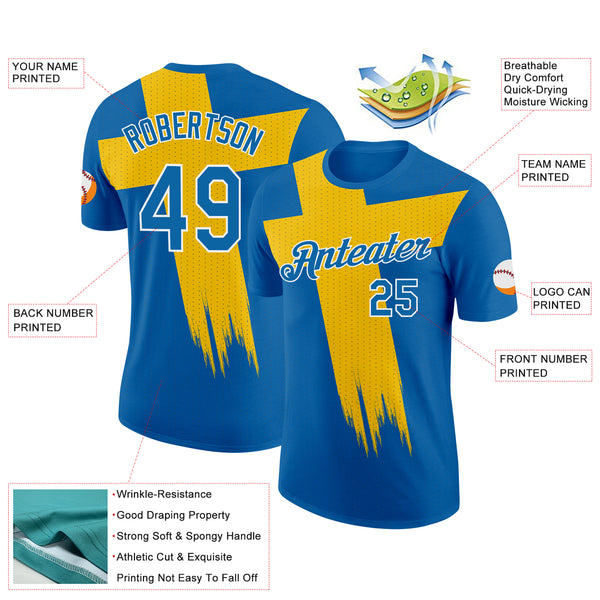 Custom Blue Yellow-White Sweden Dot Performance T-Shirt