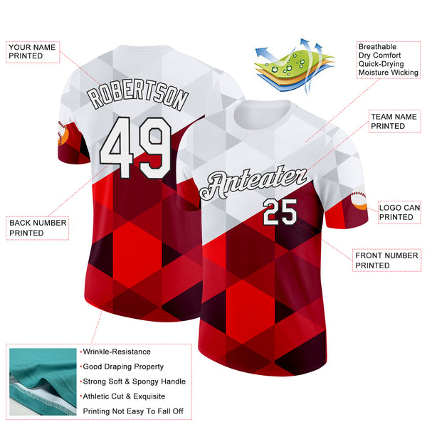 Custom White Red-Black Poland Geometric Shapes Performance T-Shirt