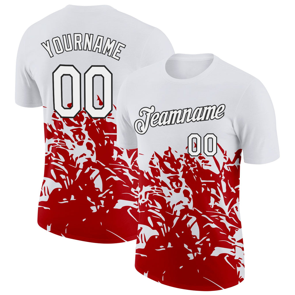 Custom White Red-Black Poland Abstract Fragment Pattern Performance T-Shirt