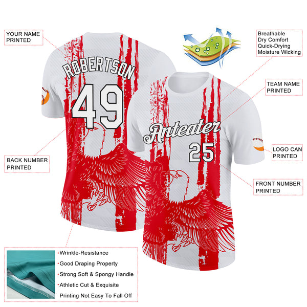 Custom White Red Gray-Black Tunisia Eagle Performance T-Shirt