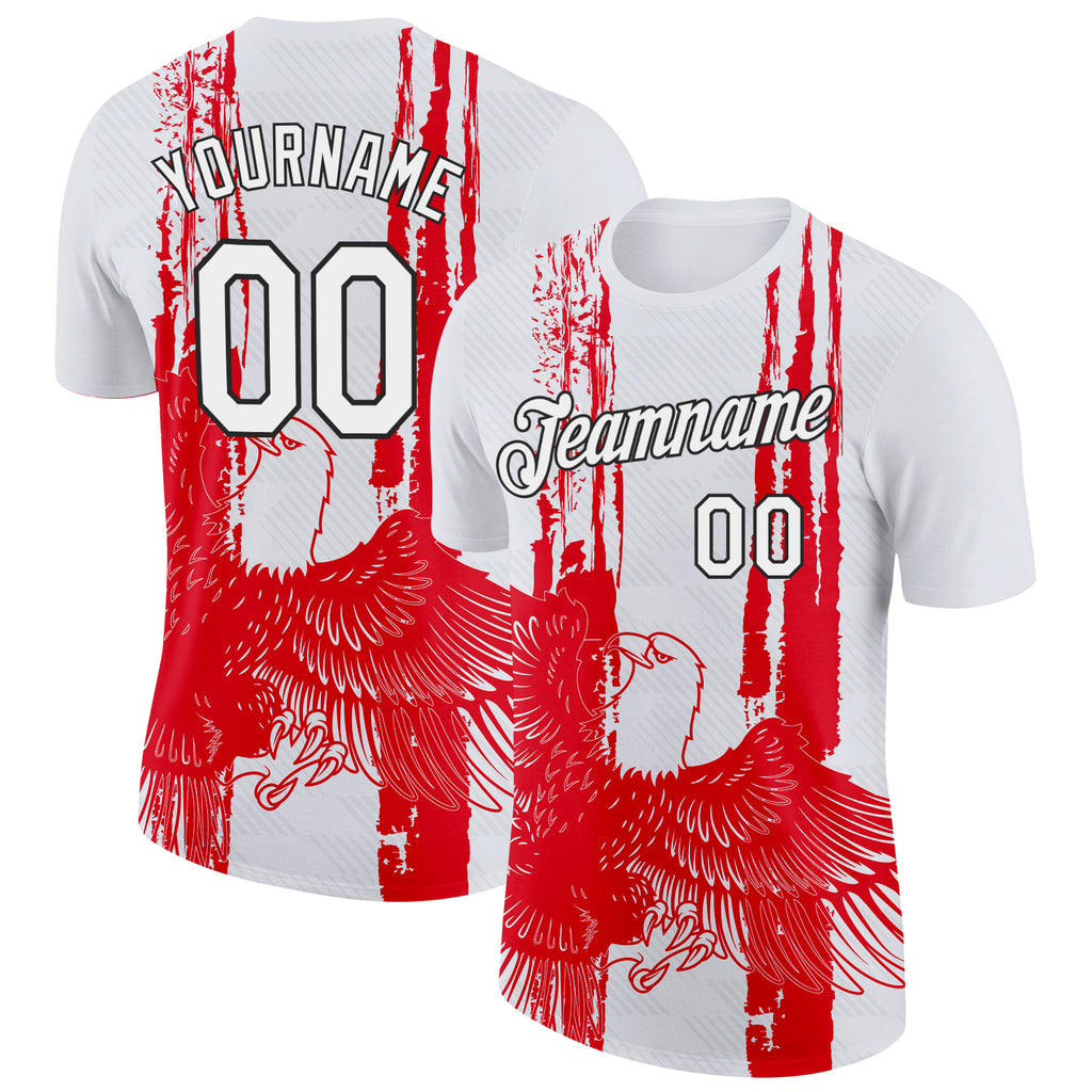 Custom White Red Gray-Black Tunisia Eagle Performance T-Shirt