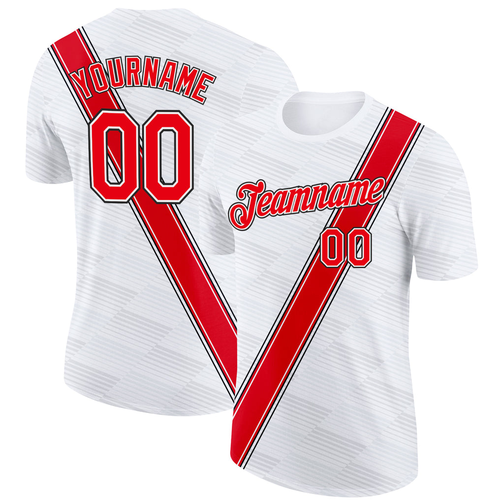 Custom White Fire Red-Black Canada Line Performance T-Shirt
