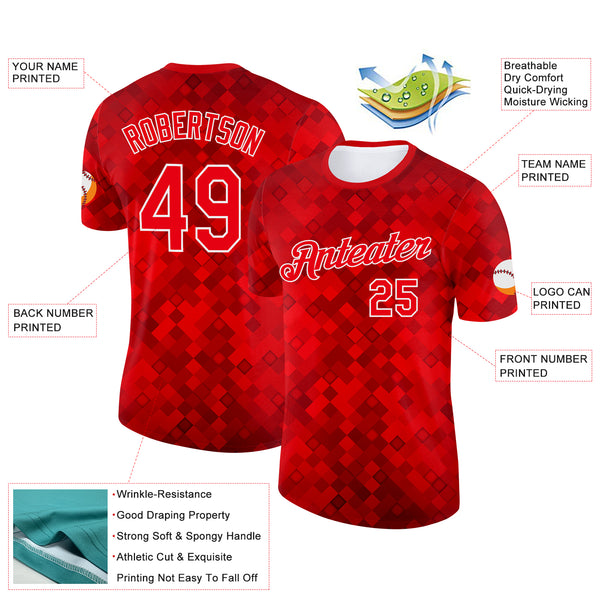 Custom Red Fire Red-White Canada Plaid Performance T-Shirt