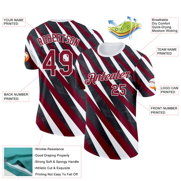 Custom Black Crimson-White Canada Line Performance T-Shirt