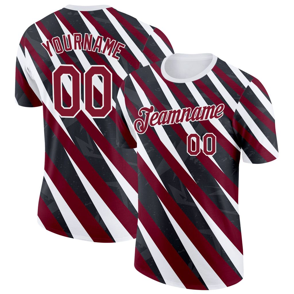 Custom Black Crimson-White Canada Line Performance T-Shirt