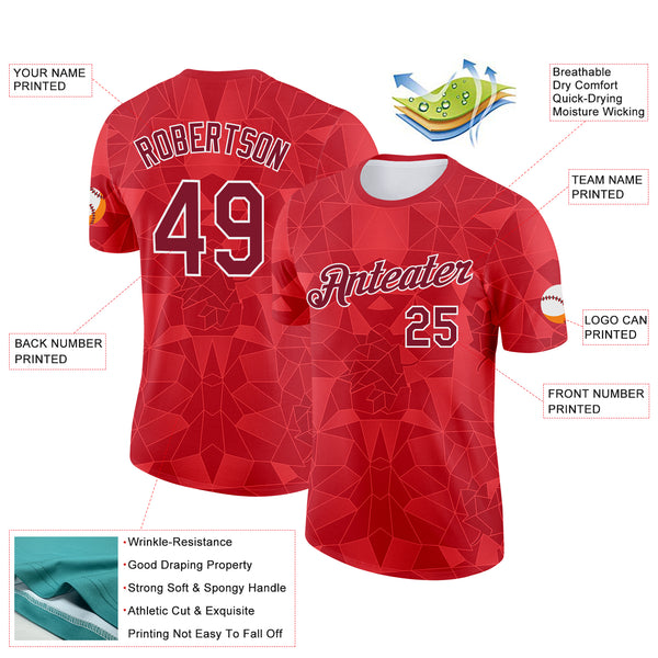 Custom Red Crimson-White Canada Geometric Shape Performance T-Shirt