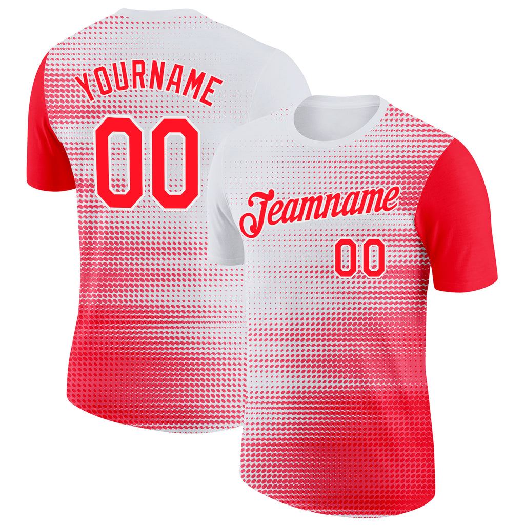 Custom White Red Canada Round Performance T-Shirt