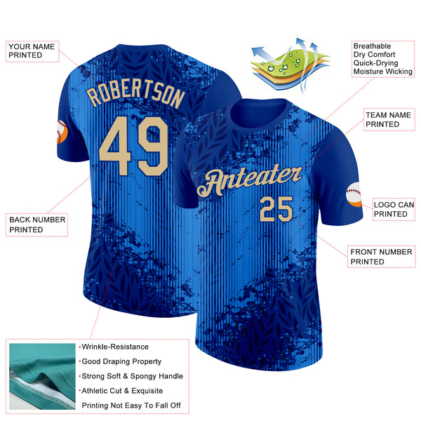 Custom Blue Vegas Gold-Royal Italy Line Splash Performance T-Shirt