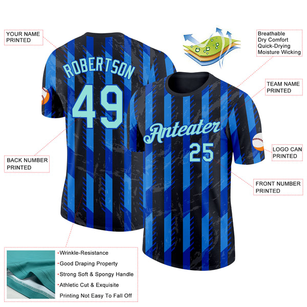 Custom Black Ice Blue-Thunder Blue Italy Stripe Performance T-Shirt