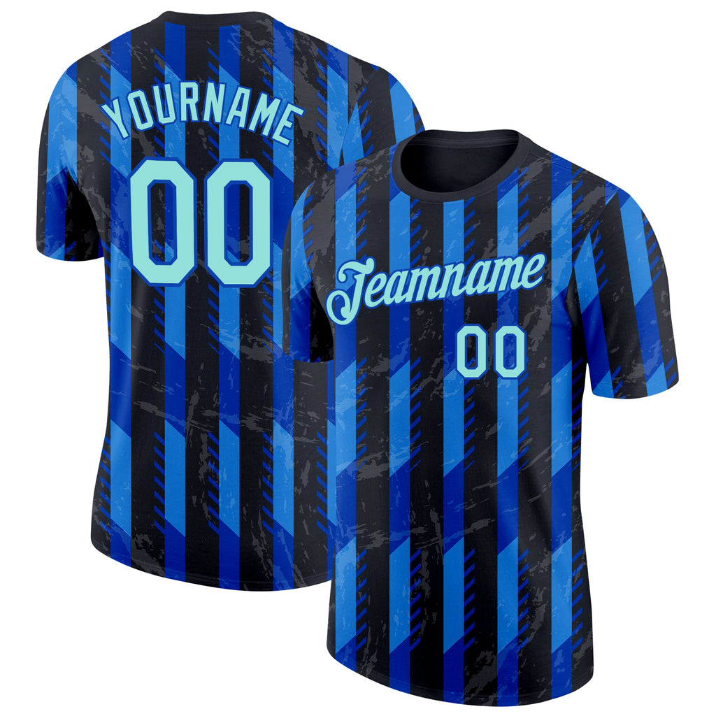 Custom Black Ice Blue-Thunder Blue Italy Stripe Performance T-Shirt