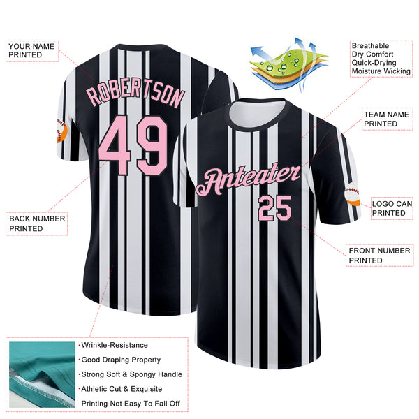 Custom Black Light Pink-White Italy Stripe Performance T-Shirt