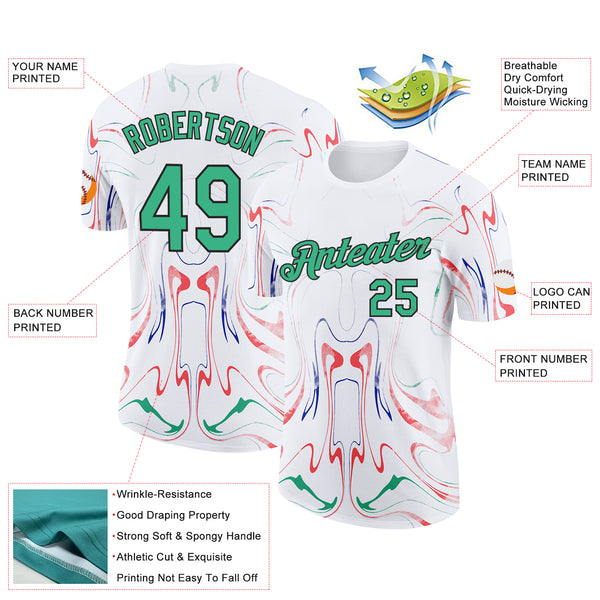 Custom White Green Red Blue-Black Italy Liquid Fluid Performance T-Shirt