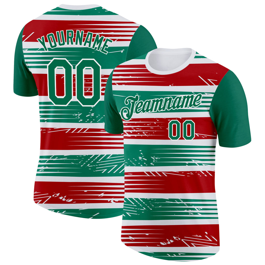 Custom White Kelly Green-Red Italy Line Performance T-Shirt