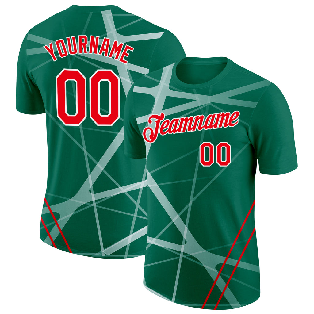 Custom Kelly Green Fire Red-White Italy Line Performance T-Shirt
