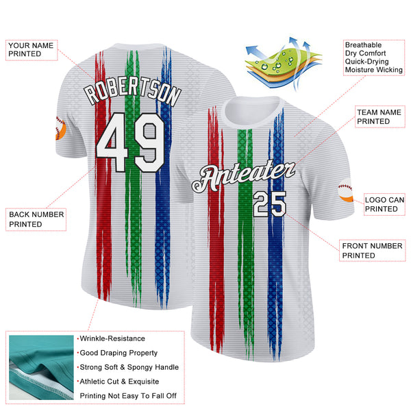 Custom White Blue Green Red-Black Italy Line Performance T-Shirt