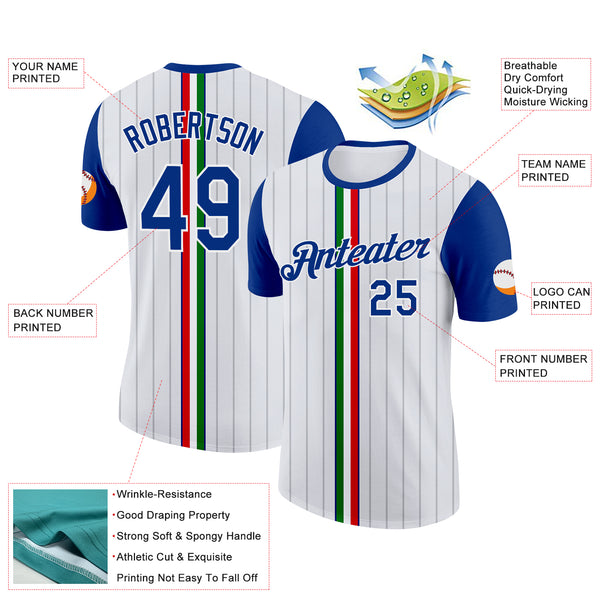 Custom White Royal Red-Green Italy Stripe Performance T-Shirt