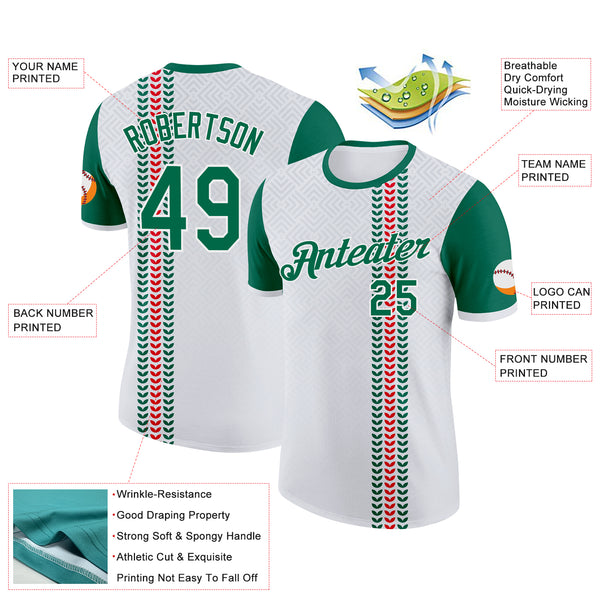 Custom White Kelly Green-Red Italy Abstract Pattern Performance T-Shirt