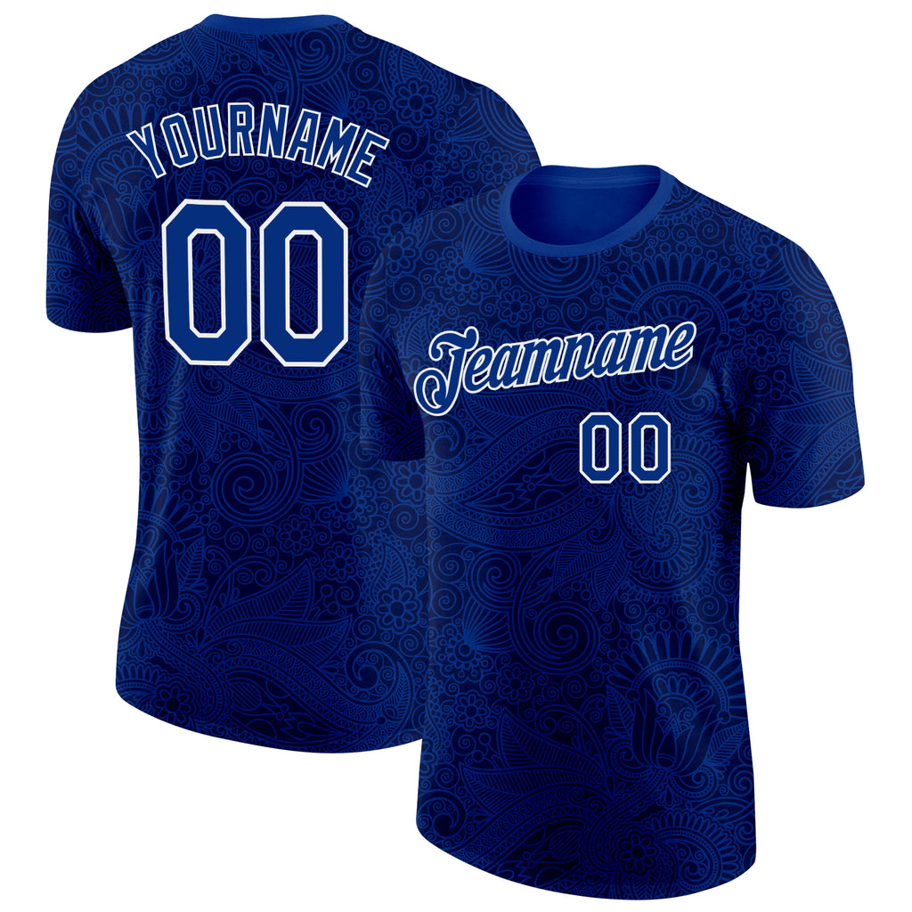 Custom Royal White Italy Paisley Bandana Performance T-Shirt