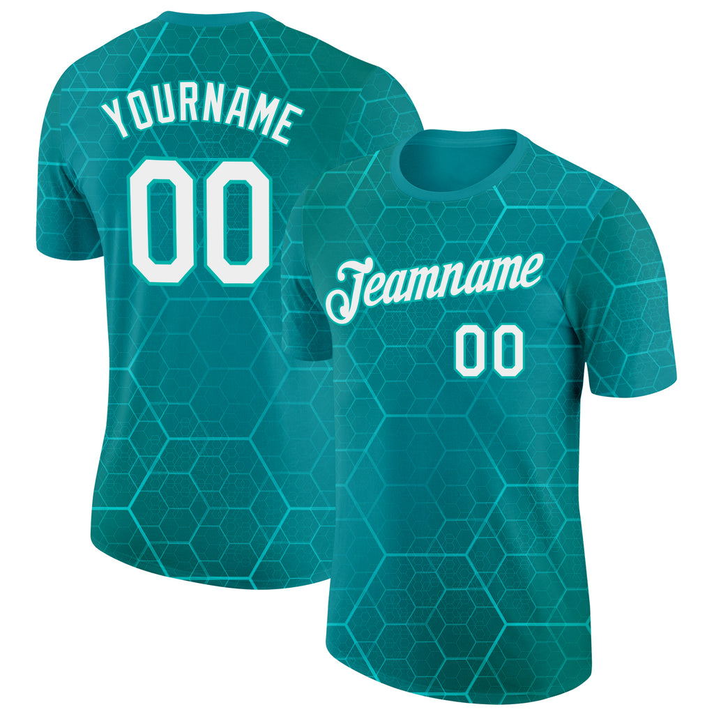 Custom Blue White-Aqua Northern Ireland Geometric Shape Performance T-Shirt