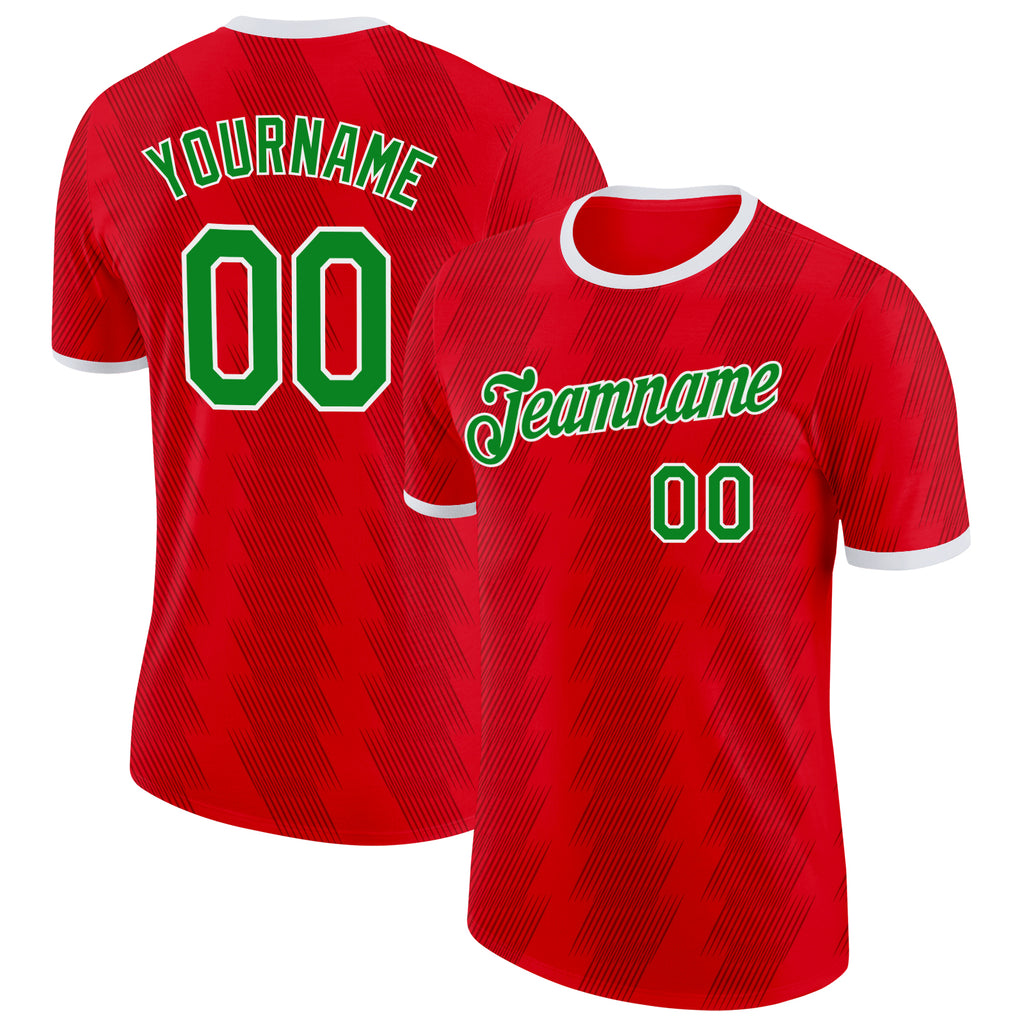 Custom Red Grass Green-White Wales Line Performance T-Shirt