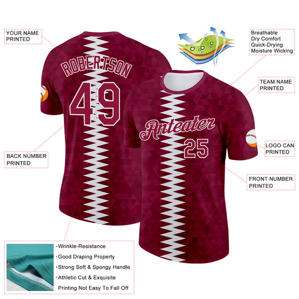 Custom Red White Qatar Geometric Shape Performance T-Shirt