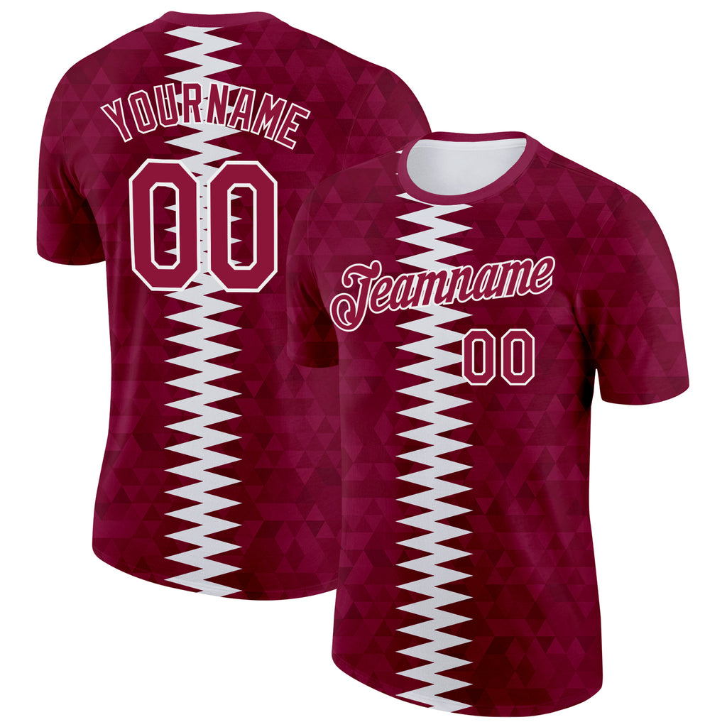 Custom Red White Qatar Geometric Shape Performance T-Shirt