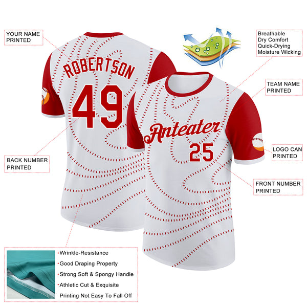 Custom White Red Switzerland Line Performance T-Shirt