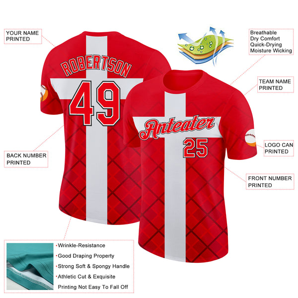 Custom Fire Red White Switzerland Cross Performance T-Shirt