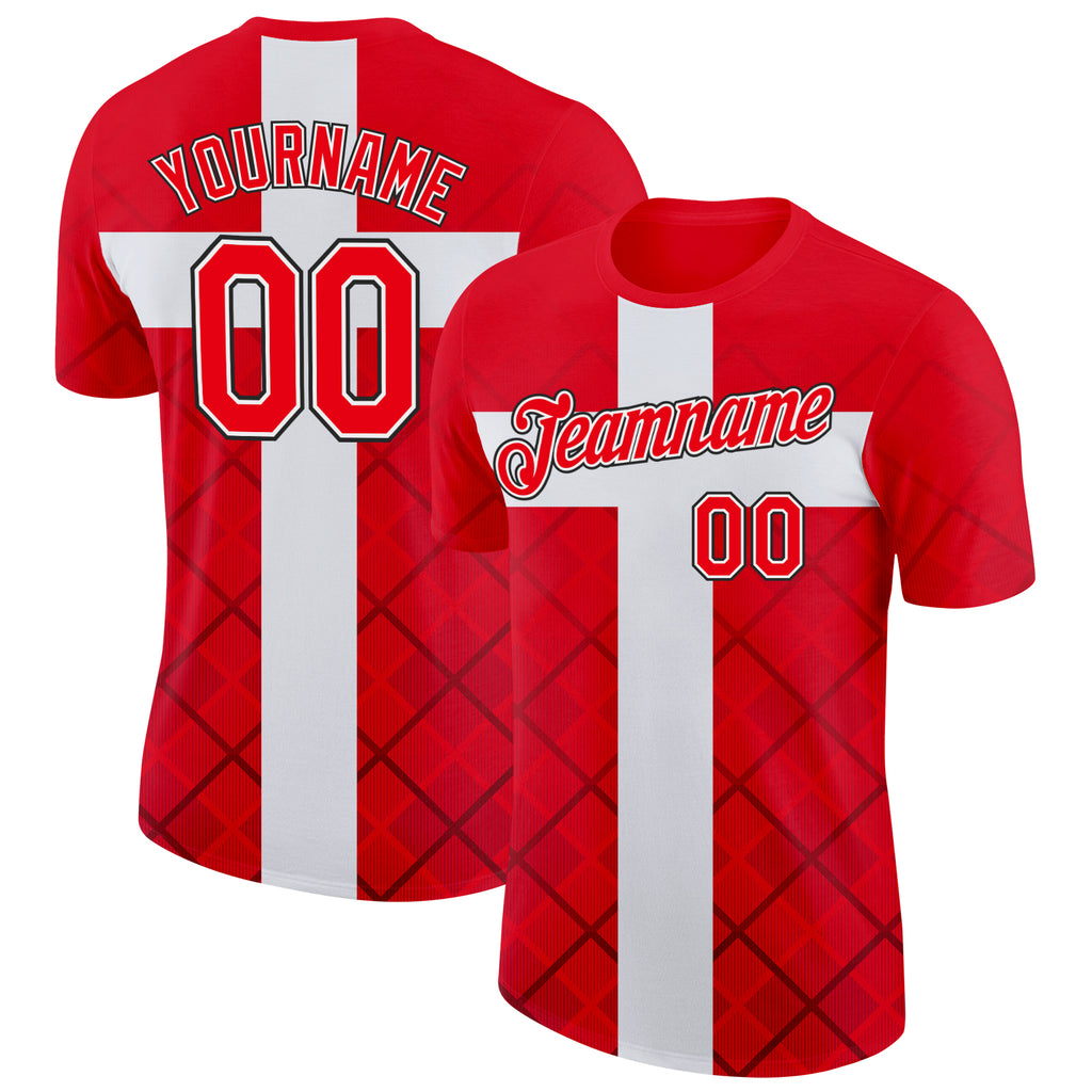 Custom Fire Red White Switzerland Cross Performance T-Shirt