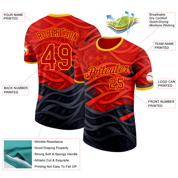 Custom Red Black-Yellow Belgium Performance T-Shirt