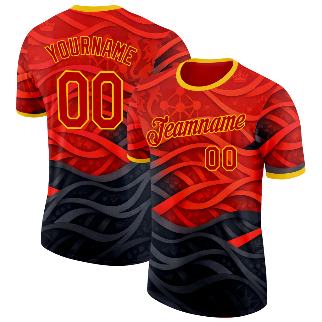 Custom Red Black-Yellow Belgium Performance T-Shirt