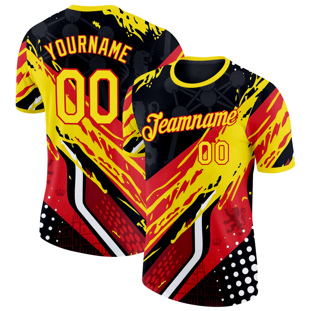 Custom Yellow Red Black-White Belgium Performance T-Shirt