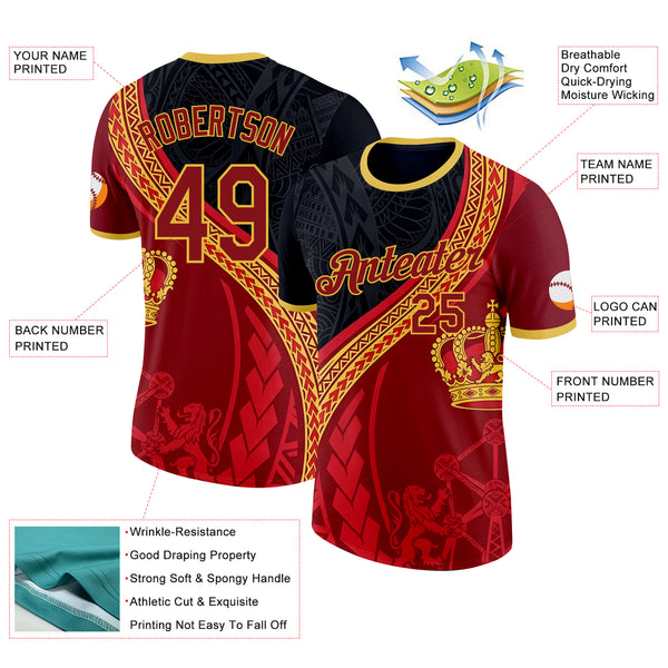 Custom Red Black-Yellow Belgium Performance T-Shirt