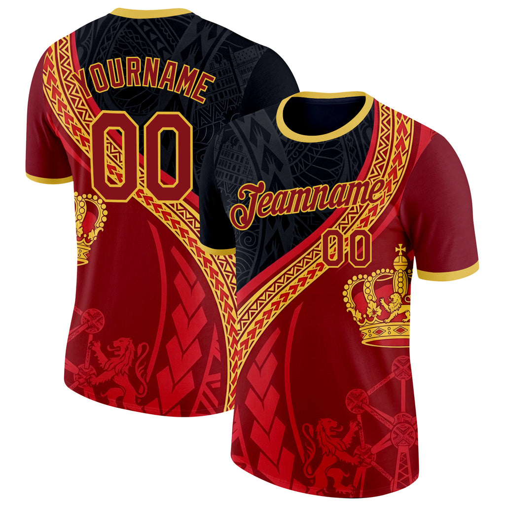 Custom Red Black-Yellow Belgium Performance T-Shirt