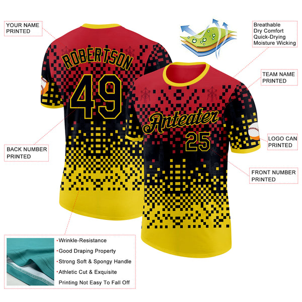Custom Red Black-Yellow Belgium Mosaic Performance T-Shirt
