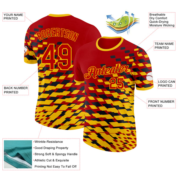Custom Red Yellow-Black Belgium Geometric Performance T-Shirt