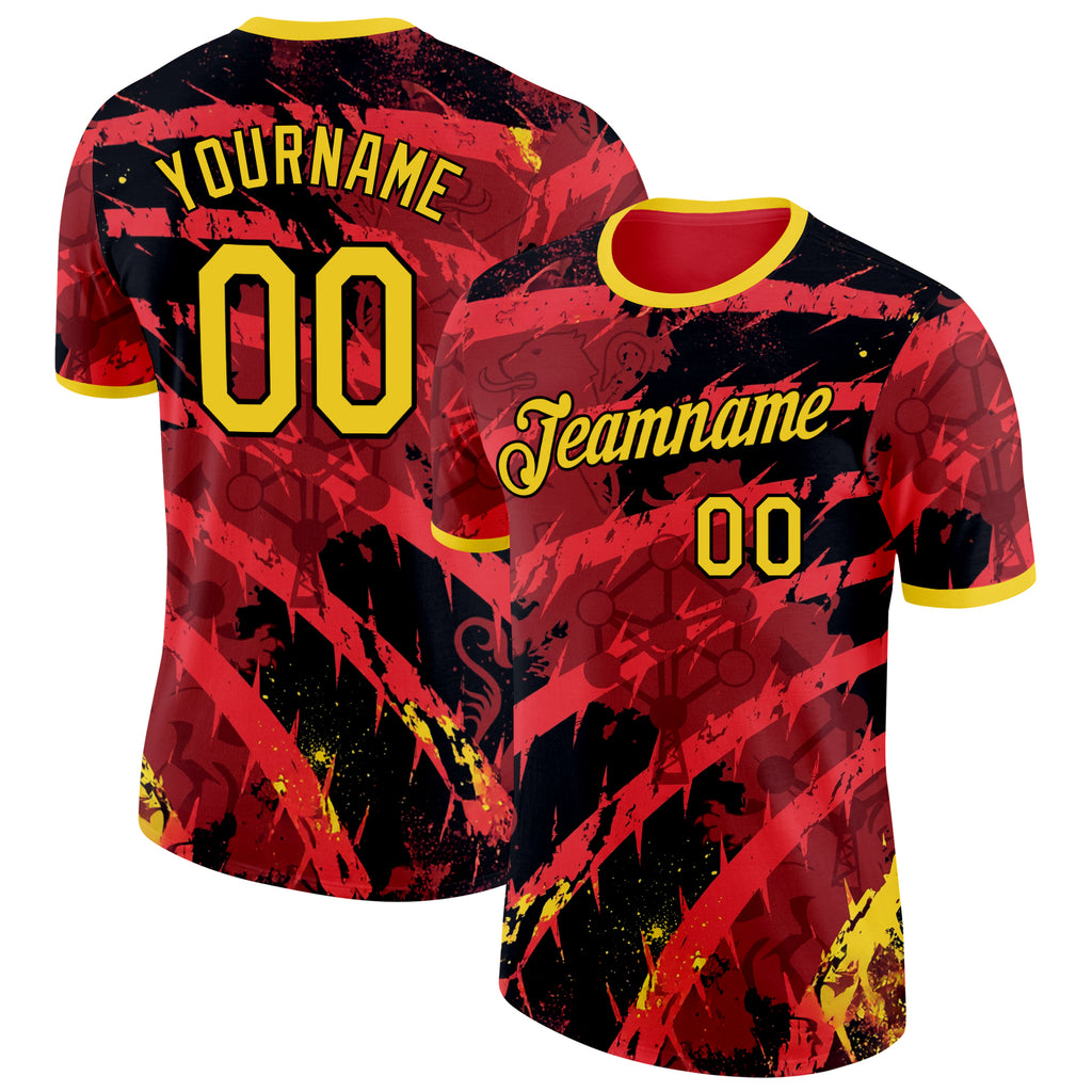 Custom Red Yellow-Black Belgium Performance T-Shirt