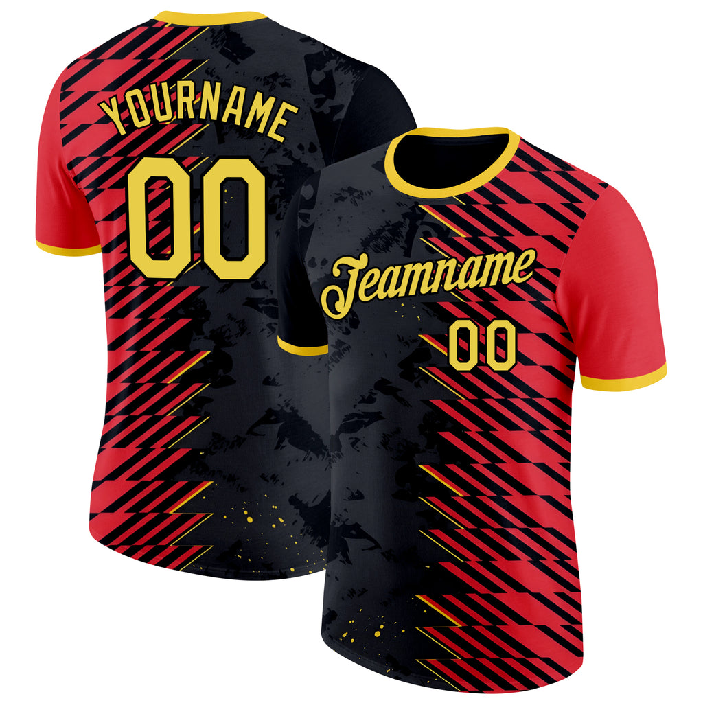 Custom Red Yellow-Black Belgium Performance T-Shirt