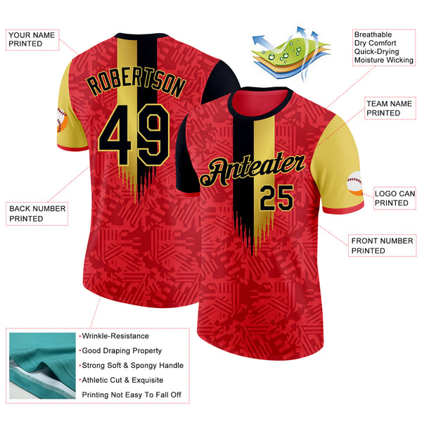 Custom Red Black-Yellow Belgium Performance T-Shirt