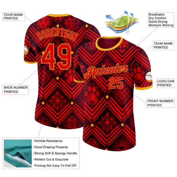 Custom Red Yellow-Black Belgium Performance T-Shirt